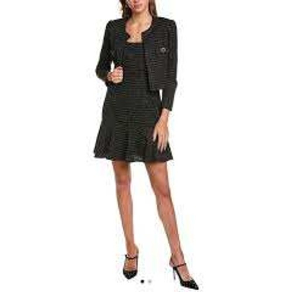 Taylor Womens Dress Set 2 Piece Size 8 $148 Metallic Black Tweed Holiday Career